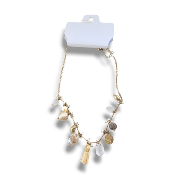 NWT Pretty Gold Tone Asymmetric Mixed Media Charm Necklace - Picture 2 of 11